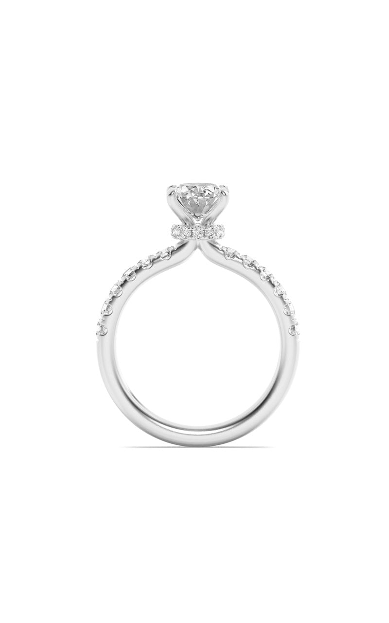 2Cttw Oval Shaped Lab Grown Diamond (F/VS) HiddenHalo Accented Ring in 14K Gold