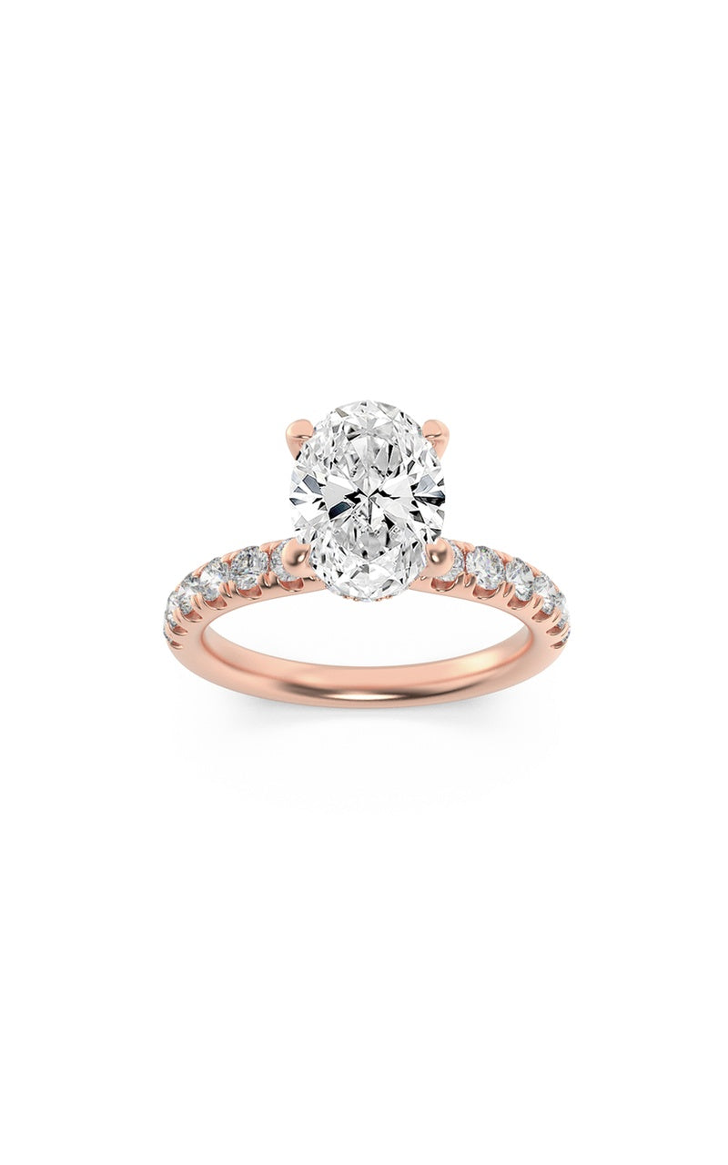 2Cttw Oval Shaped Lab Grown Diamond (F/VS) HiddenHalo Accented Ring in 14K Gold