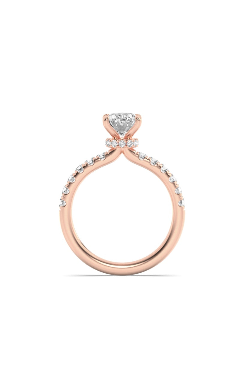 2Cttw Oval Shaped Lab Grown Diamond (F/VS) HiddenHalo Accented Ring in 14K Gold