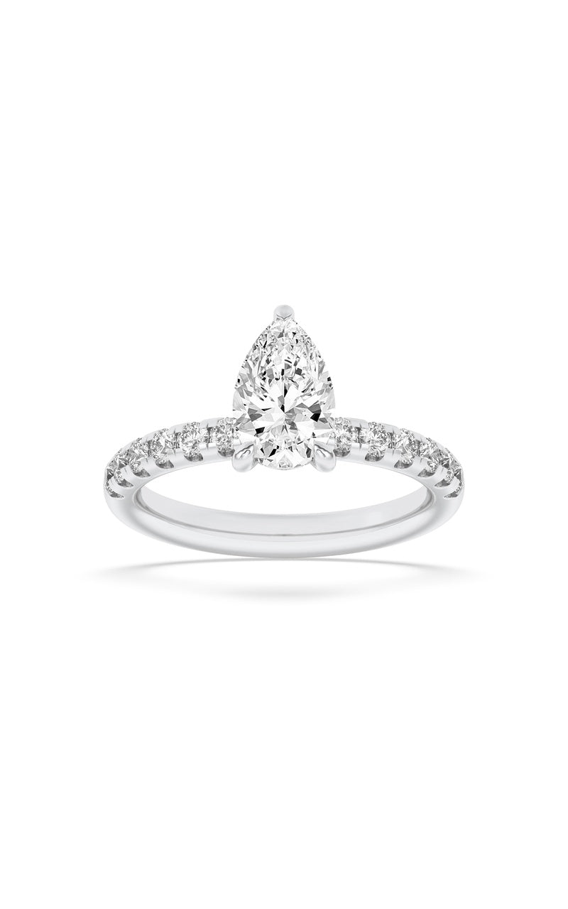 2Cttw Pear Shaped Lab Grown Diamond (F/VS) HiddenHalo Accented Ring in 14K Gold