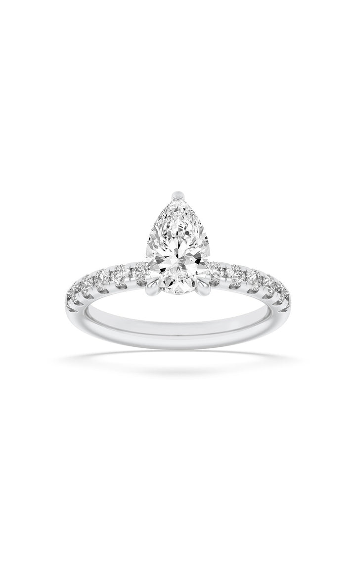2Cttw Pear Shaped Lab Grown Diamond (F/VS) HiddenHalo Accented Ring in 14K Gold