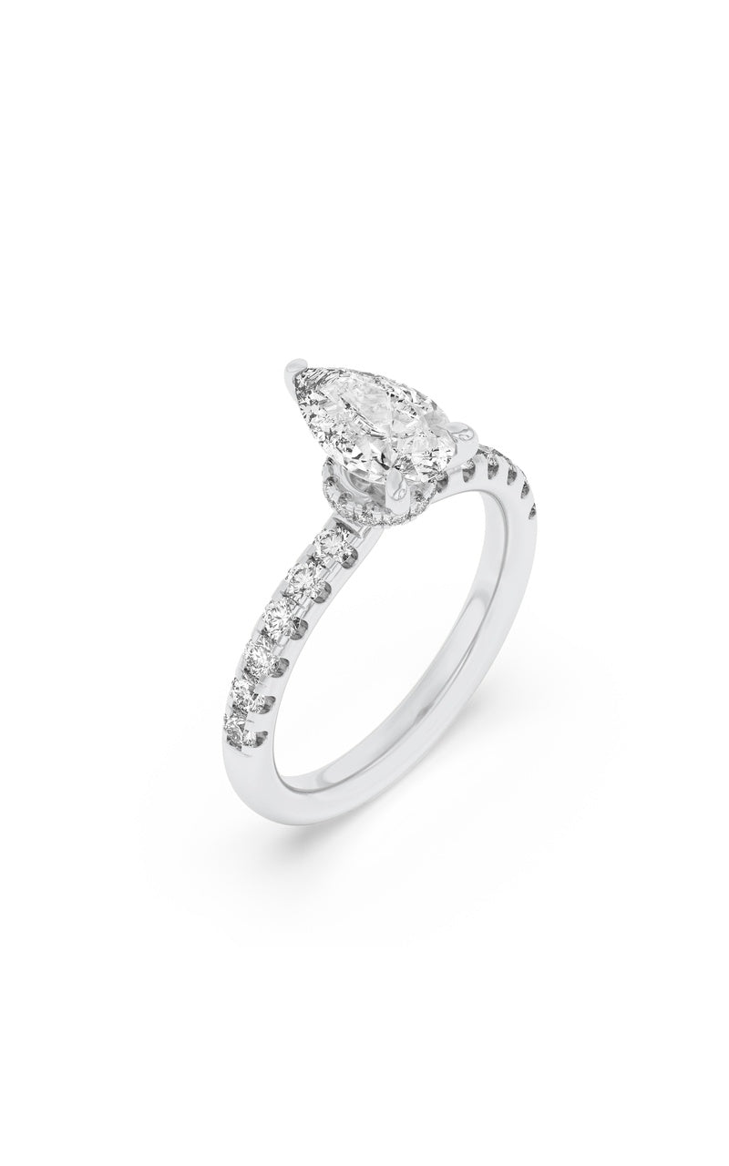 2Cttw Pear Shaped Lab Grown Diamond (F/VS) HiddenHalo Accented Ring in 14K Gold