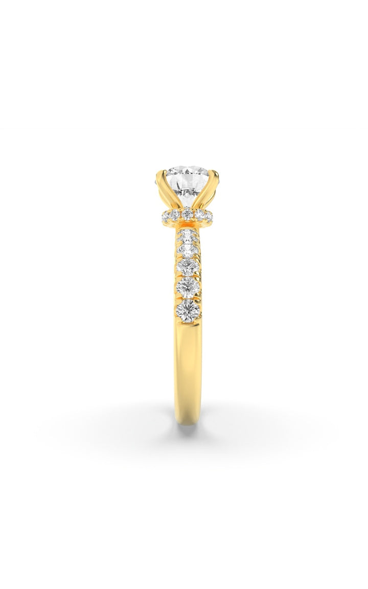 1.5CTW Round Shaped Lab Grown Diamond (F/VS) Hidden Halo Accented Ring in 14K Gold