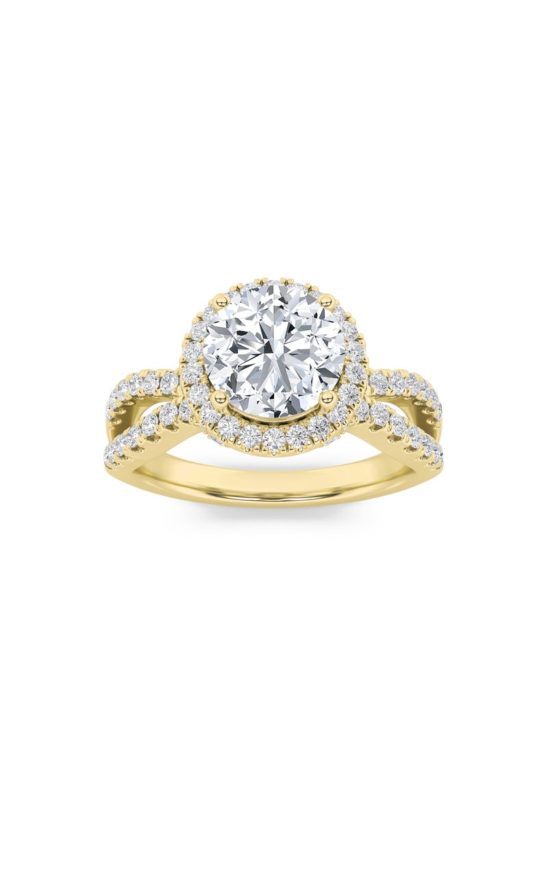 2Cttw Round Shaped Lab Grown Diamond (F/VS) SplitShank Halo Accented Engagement Ring in 14K Gold
