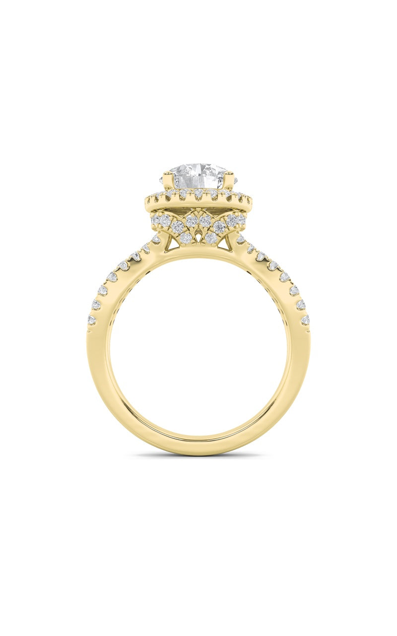 2Cttw Round Shaped Lab Grown Diamond (F/VS) SplitShank Halo Accented Engagement Ring in 14K Gold