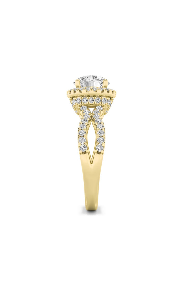 2Cttw Round Shaped Lab Grown Diamond (F/VS) SplitShank Halo Accented Engagement Ring in 14K Gold