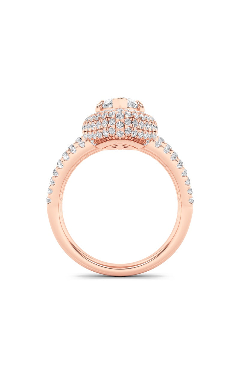 3Cttw Marquise Shaped Lab Grown Diamond (F/VS) Three Row Accented Halo Engagement Ring in 14K Gold