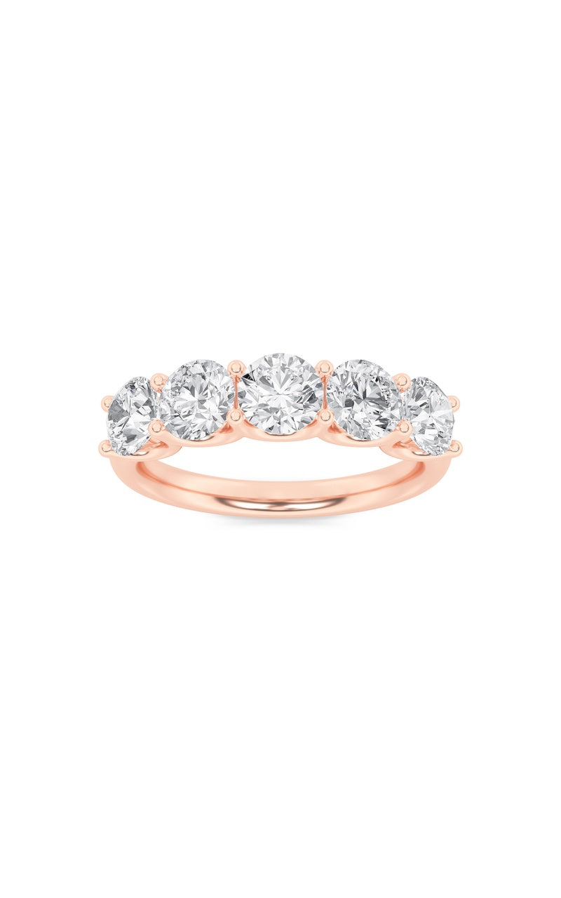 2CTW Round Shaped Lab Grown Diamond (F/VS) Five Stone Band Ring in 14K Gold