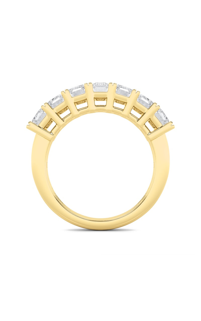 2CTW Emerald Shaped Lab Grown Diamond (F/VVS) Seven Stone Band Ring in 14K Gold