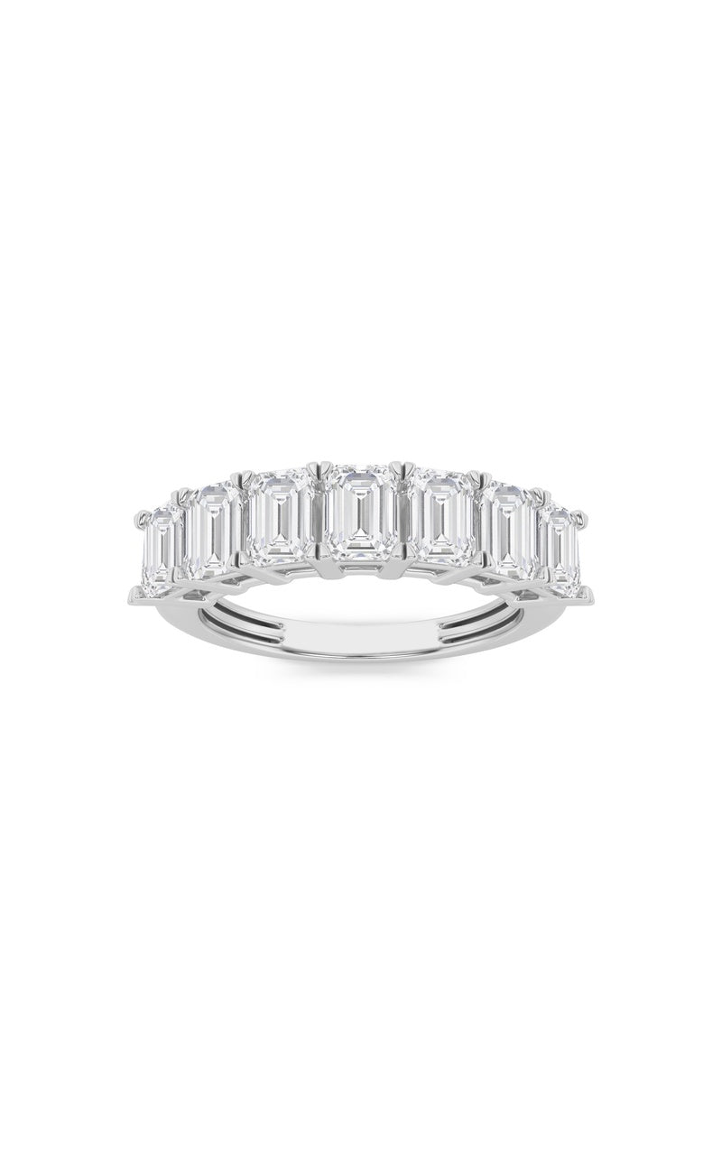 3Cttw Emerald Shaped Lab Grown Diamond (F/VS) Seven Stone Band Ring in 14K Gold