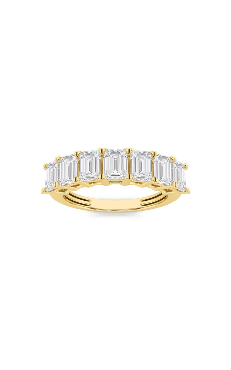 3CTW Emerald Shaped Lab Grown Diamond (F/VS) Seven Stone Band Ring in 14K Gold