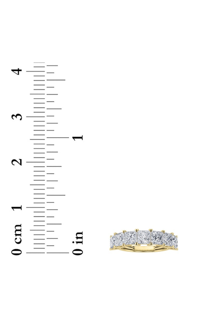 3Cttw Princess Shaped Lab Grown Diamond (F/VS) Seven Stone Band Ring in 14K Gold