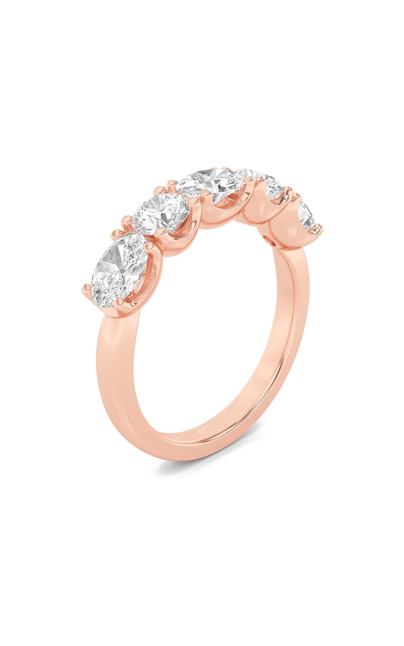2CTW Oval Shaped Lab Grown Diamond (F/VVS) Five Stone Band Ring in 14K Gold
