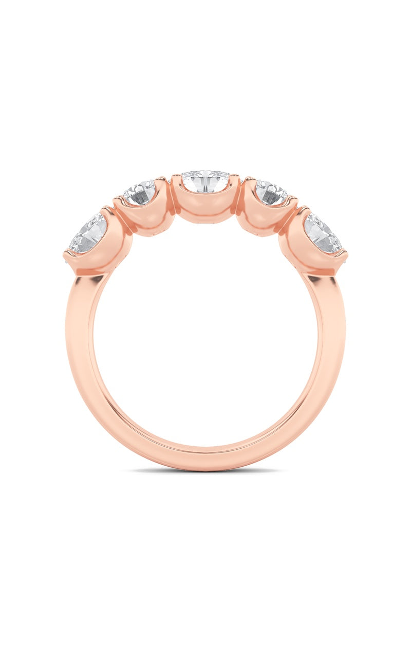 2Cttw Oval Shaped Lab Grown Diamond (F/VVS) Five Stone Band Ring in 14K Gold