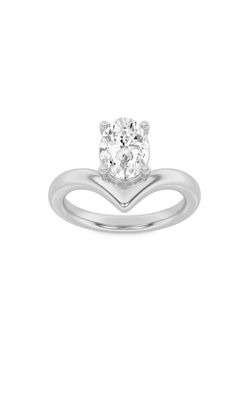 1.5CTW Oval Shaped Lab Grown Diamond (G/VS) Chevron Solitaire Engagement Ring in 14K Gold