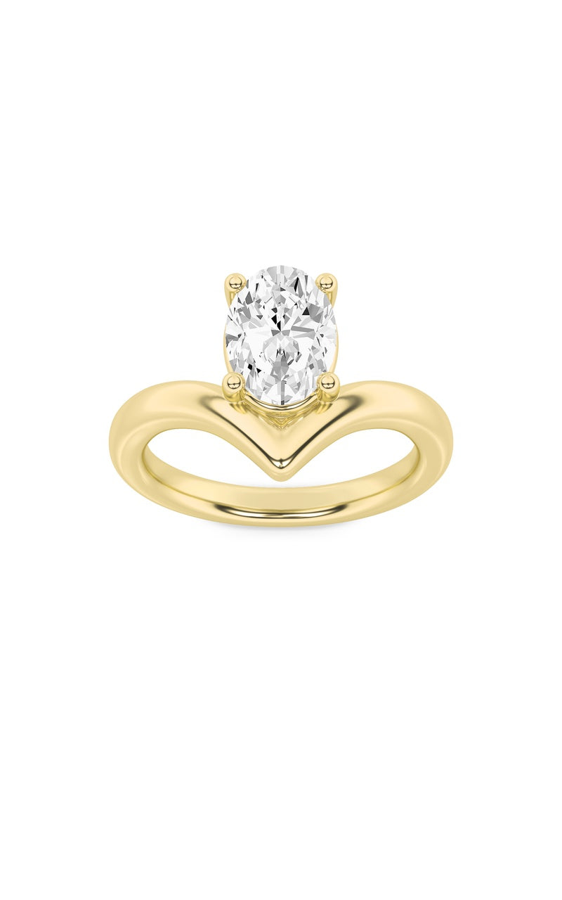 1.5Cttw Oval Shaped Lab Grown Diamond (G/VS) Chevron Solitaire Engagement Ring in 14K Gold