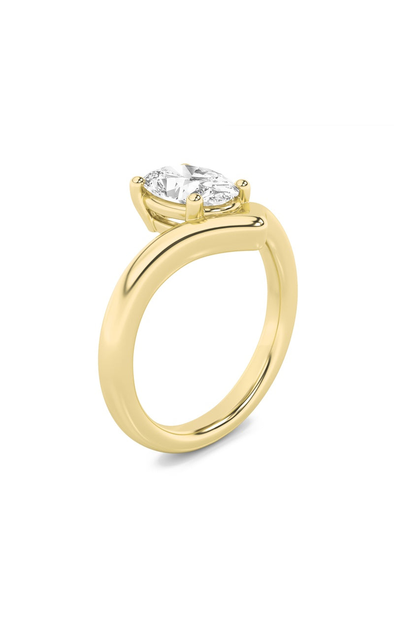 1.5CTW Oval Shaped Lab Grown Diamond (G/VS) Chevron Solitaire Engagement Ring in 14K Gold