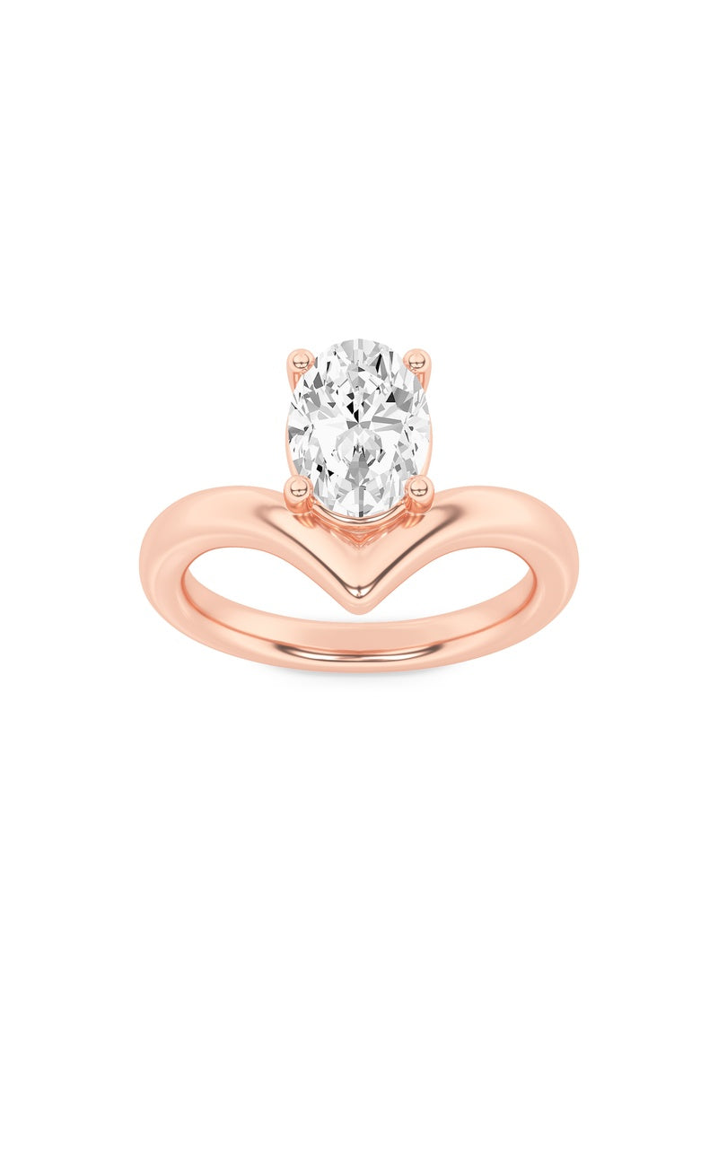 1.5CTW Oval Shaped Lab Grown Diamond (G/VS) Chevron Solitaire Engagement Ring in 14K Gold
