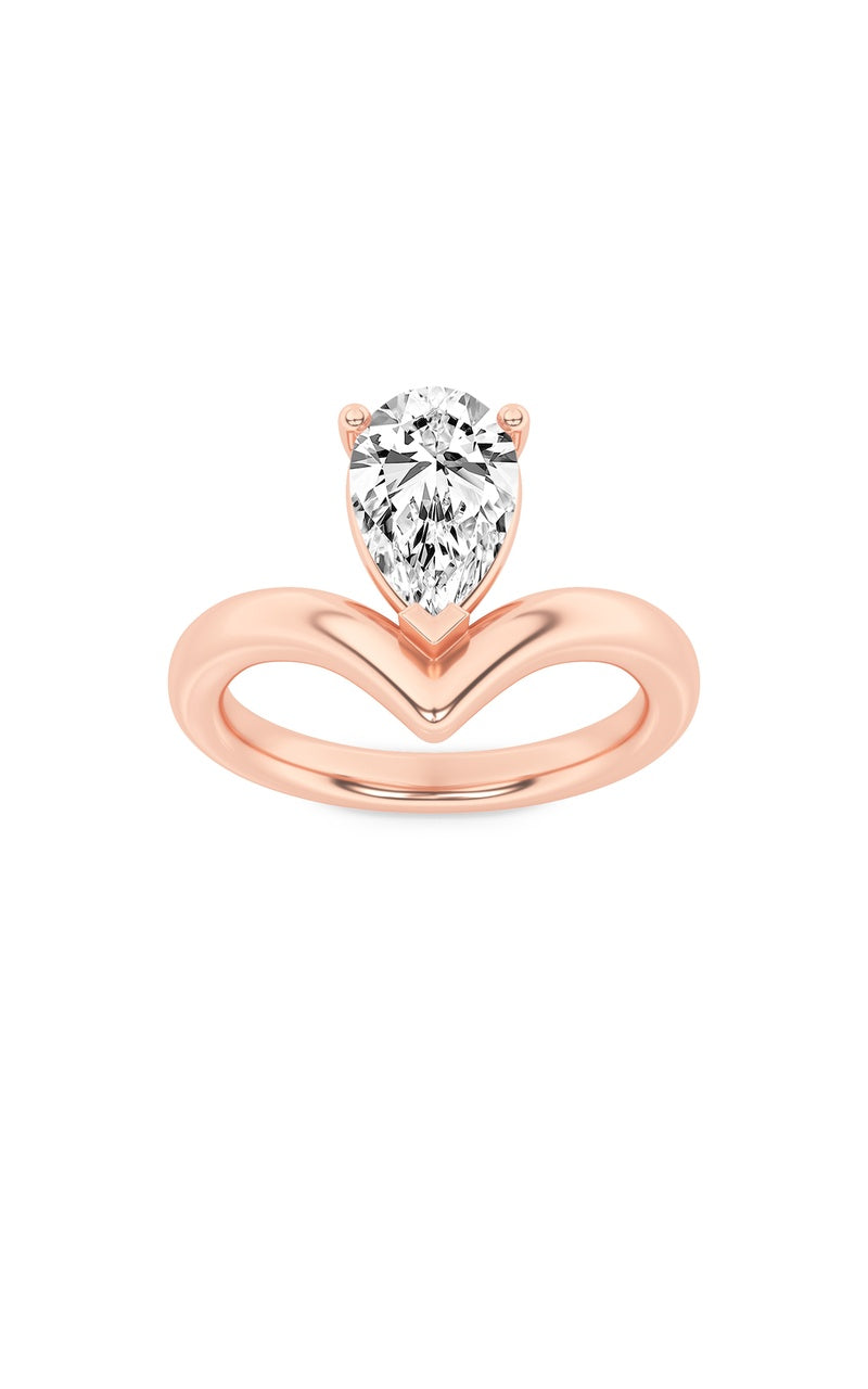 1.5Cttw Pear Shaped Lab Grown Diamond (F/VS) Chevron Solitaire Engagement Ring in 14K Gold