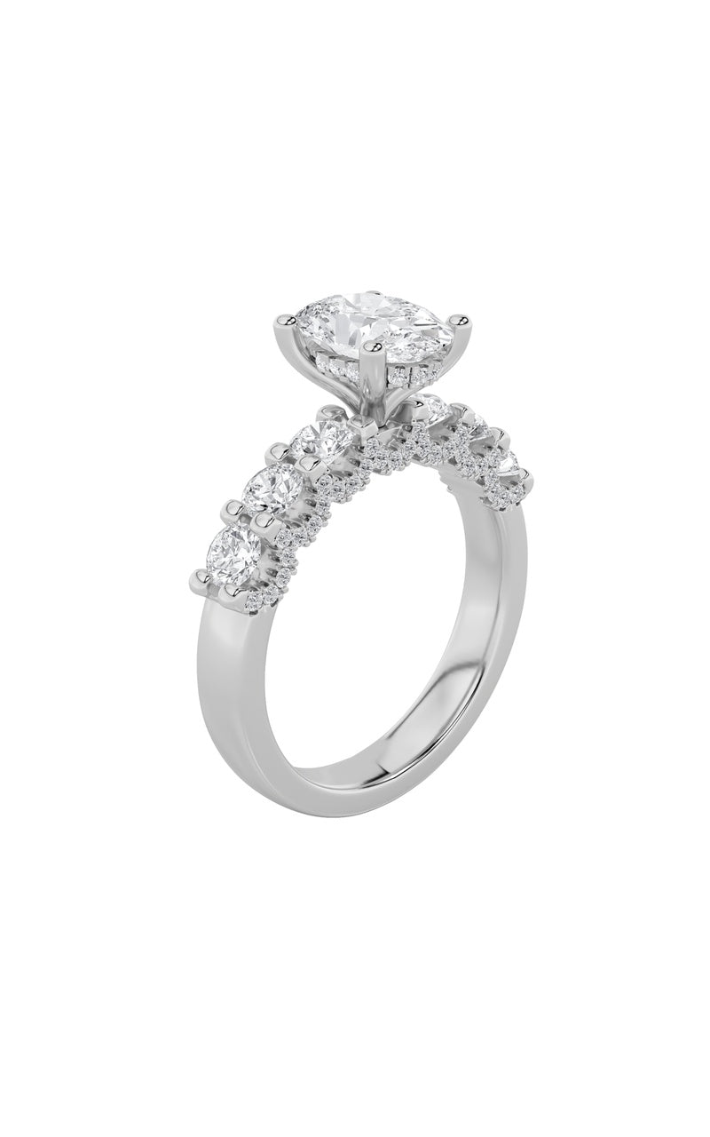 2.5CTW Oval Shaped Lab Grown Diamond (G/VS) Accented Double Halo Set of Band and Ring in 14K Gold
