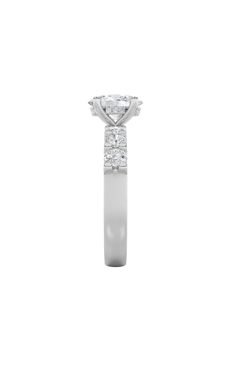 2.5CTW Oval Shaped Lab Grown Diamond (G/VS) Accented Double Halo Set of Band and Ring in 14K Gold