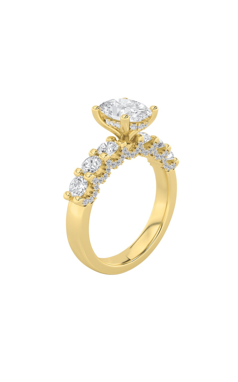 2.5CTW Oval Shaped Lab Grown Diamond (G/VS) Accented Double Halo Set of Band and Ring in 14K Gold