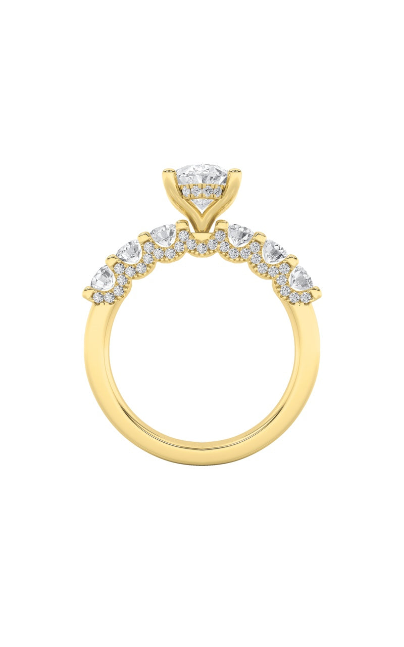 2.5Cttw Oval Shaped Lab Grown Diamond (G/VS) Accented Double Halo Set of Band and Ring in 14K Gold