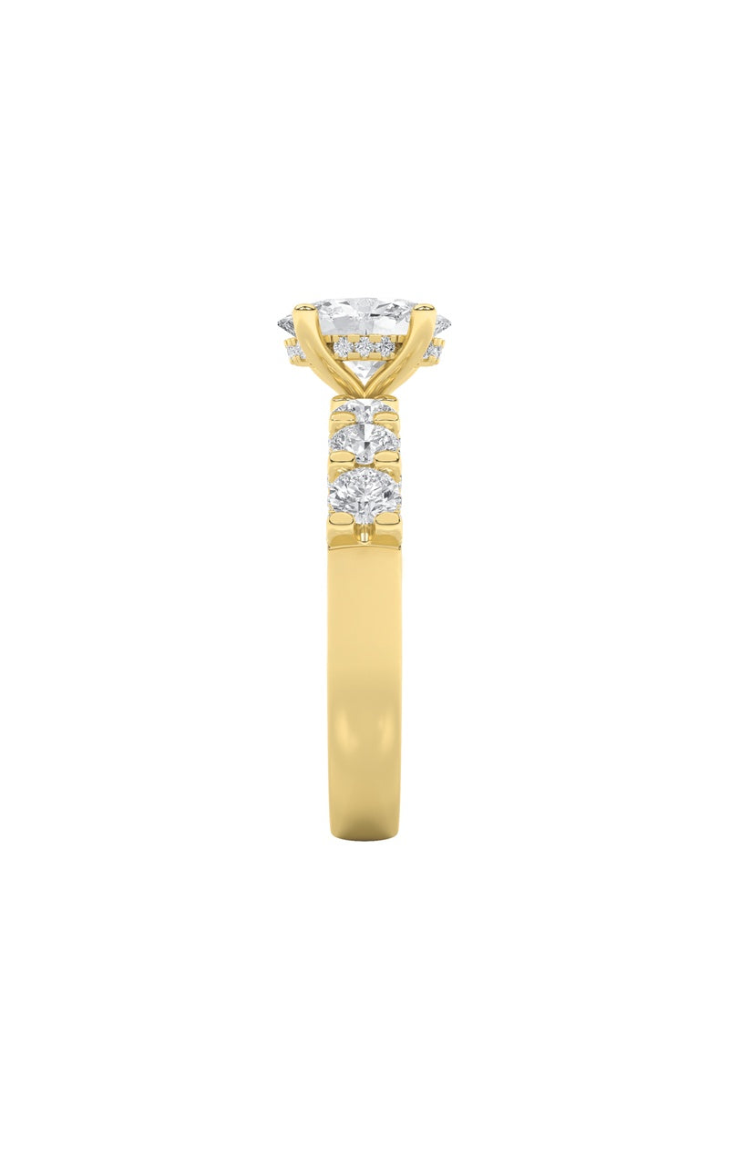2.5Cttw Oval Shaped Lab Grown Diamond (G/VS) Accented Double Halo Set of Band and Ring in 14K Gold