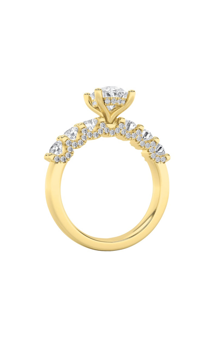2.5CTW Oval Shaped Lab Grown Diamond (G/VS) Accented Double Halo Set of Band and Ring in 14K Gold