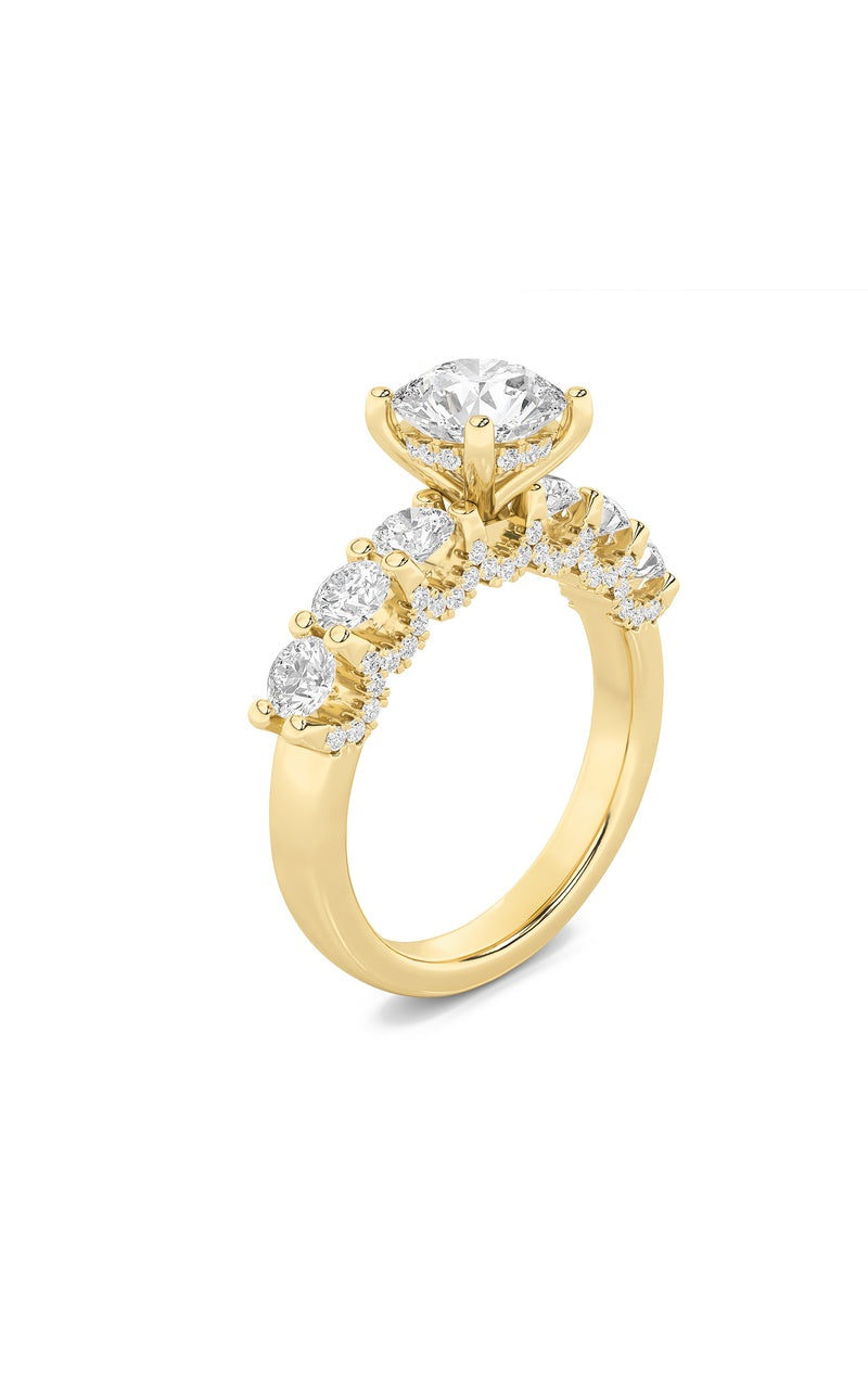 2.5CTW Round Shaped Lab Grown Diamond (F/VS) Accented Double Halo Set of Band and  Ring in 14K Gold