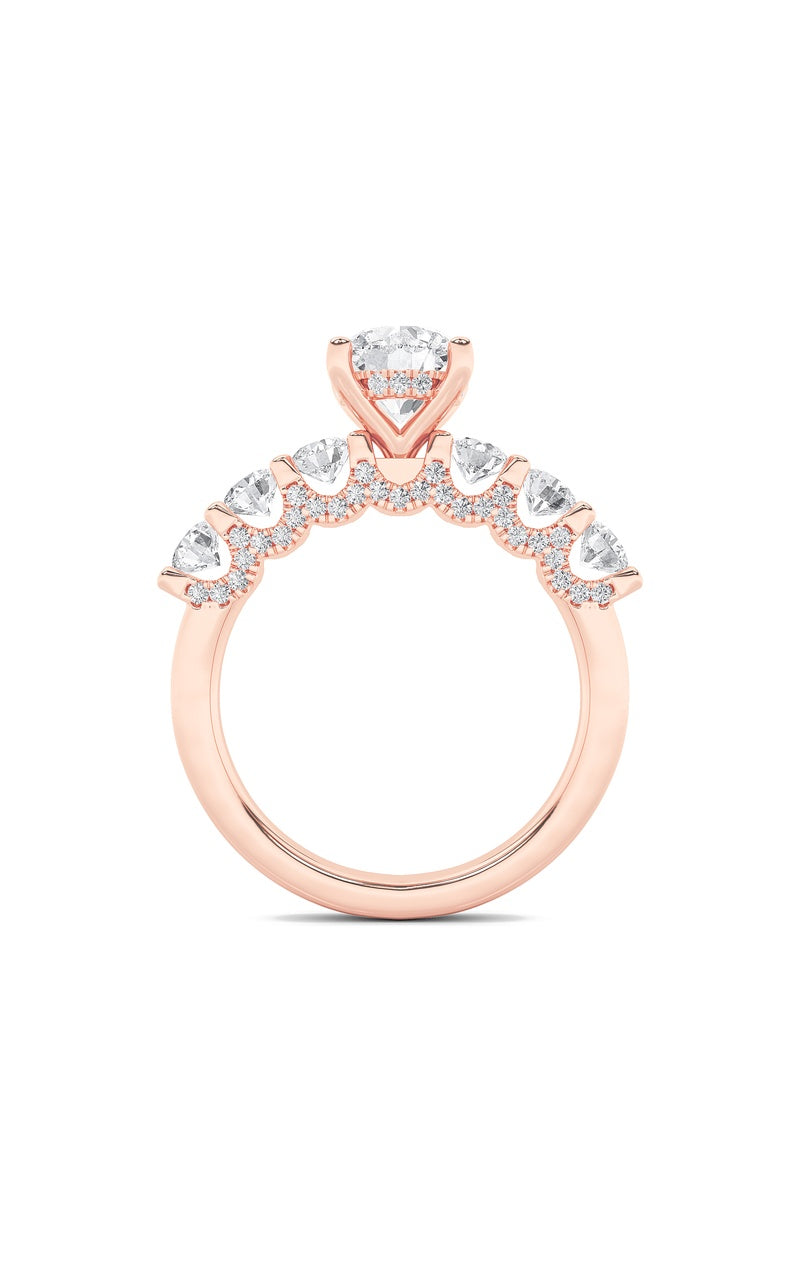 2.5CTW Round Shaped Lab Grown Diamond (F/VS) Accented Double Halo Set of Band and  Ring in 14K Gold