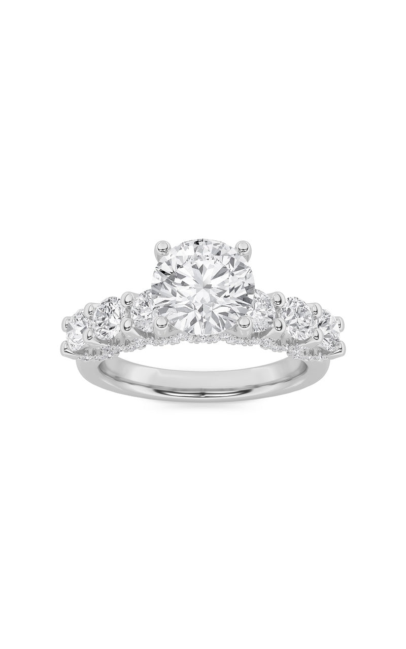 5Cttw Round Shaped Lab Grown Diamond (F/VS) Accented Double Halo Set of Band and  Ring in 14K Gold