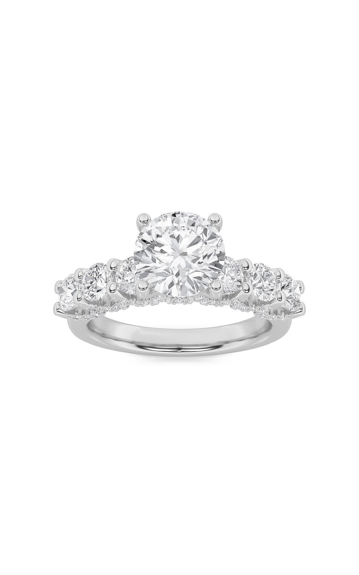 5Cttw Round Shaped Lab Grown Diamond (F/VS) Accented Double Halo Set of Band and  Ring in 14K Gold