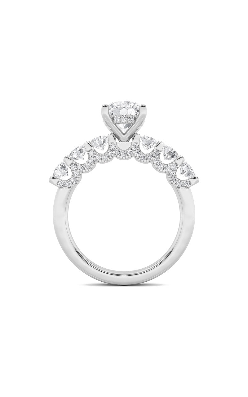 5CTW Round Shaped Lab Grown Diamond (F/VS) Accented Double Halo Set of Band and  Ring in 14K Gold