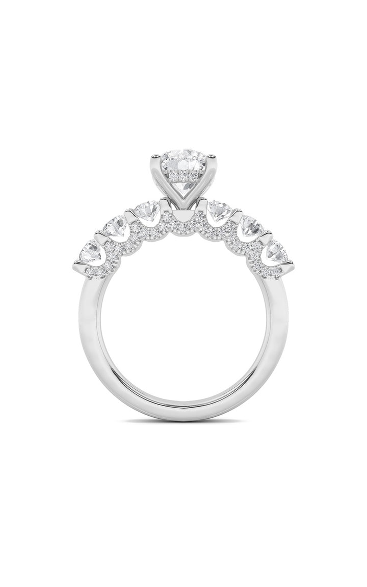 5CTW Round Shaped Lab Grown Diamond (F/VS) Accented Double Halo Set of Band and  Ring in 14K Gold