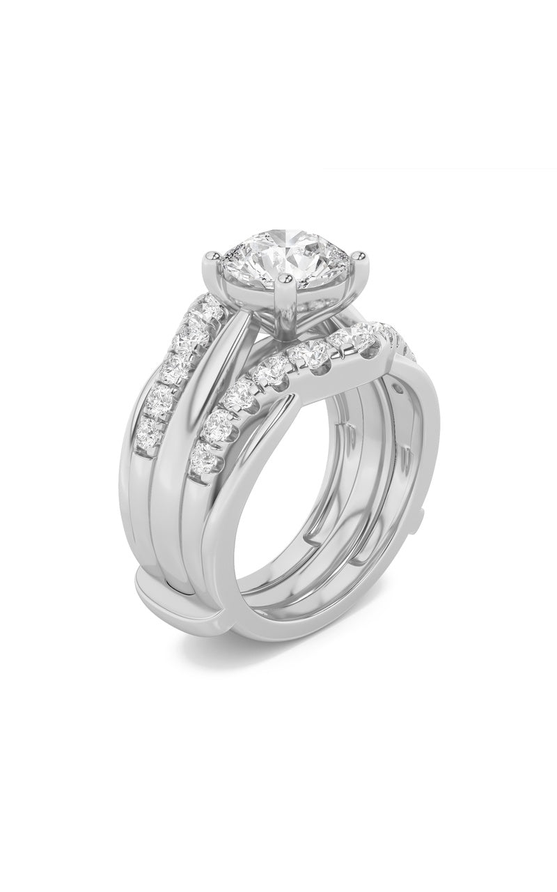 3Cttw Round Shaped Lab Grown Diamond (F/VS) InsertJacket Ring in 14K Gold
