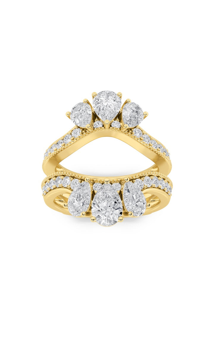 2Cttw Pear Shaped Lab Grown Diamond (F/VS) InsertJacket Ring in 14K Gold