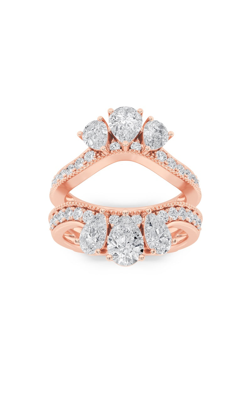 2Cttw Pear Shaped Lab Grown Diamond (F/VS) InsertJacket Ring in 14K Gold