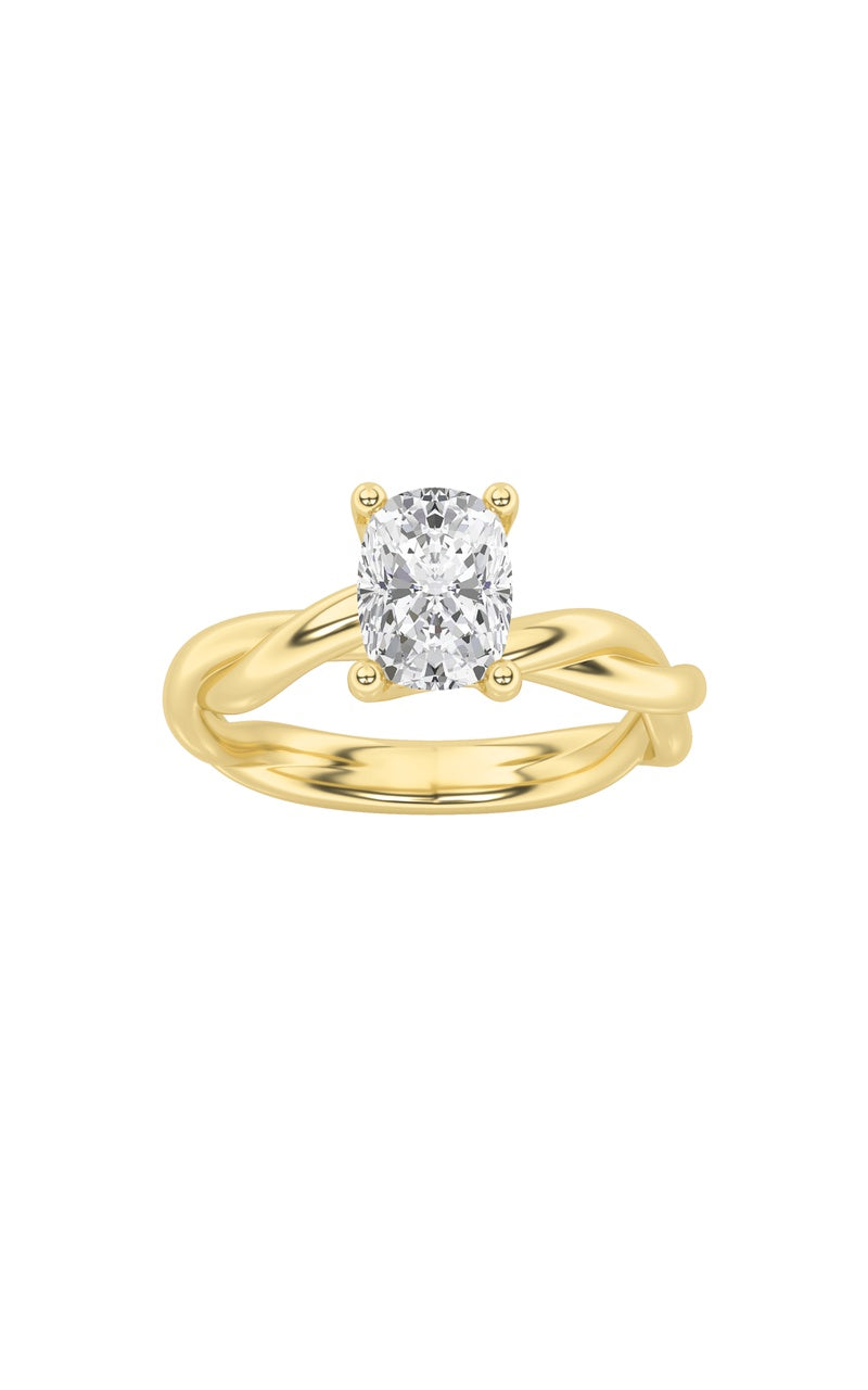 1CTW Elongated Cushion Shaped Lab Grown Diamond (F/VS) Twisted Shank Solitaire Engagement Ring in 14K Gold