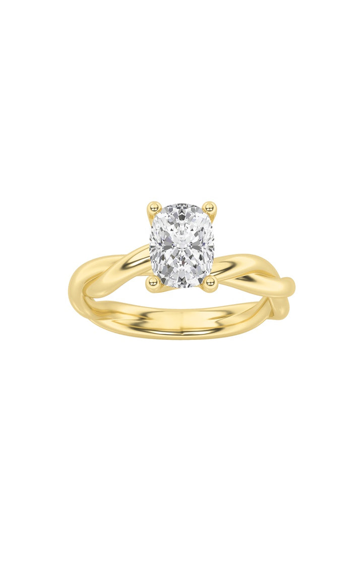 1CTW Elongated Cushion Shaped Lab Grown Diamond (F/VS) Twisted Shank Solitaire Engagement Ring in 14K Gold