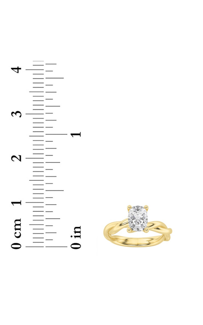 1CTW Elongated Cushion Shaped Lab Grown Diamond (F/VS) Twisted Shank Solitaire Engagement Ring in 14K Gold
