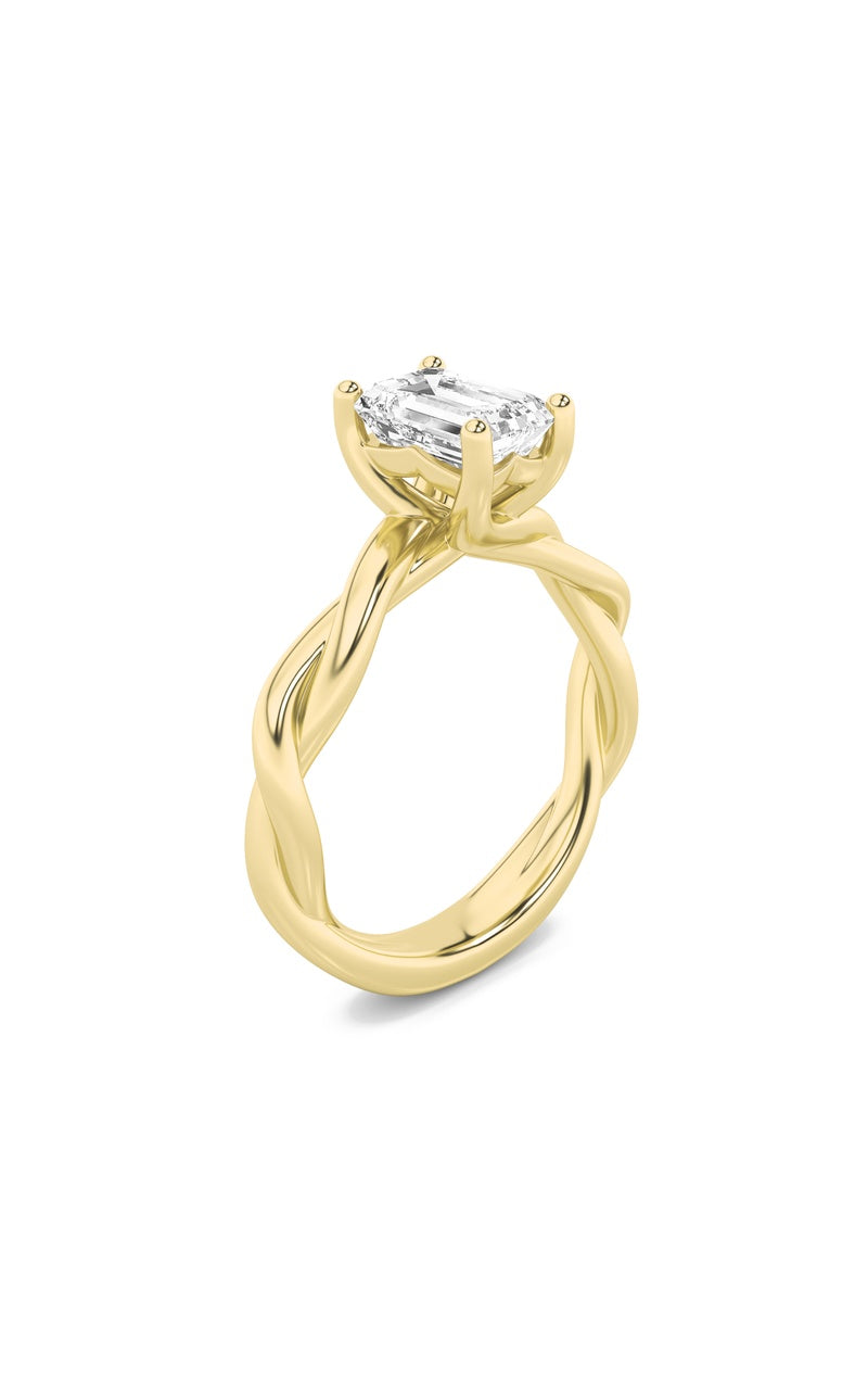 1.5CTW Emerald Shaped Lab Grown Diamond (G/VS) Twisted Shank Solitaire Engagement Ring in 14K Gold