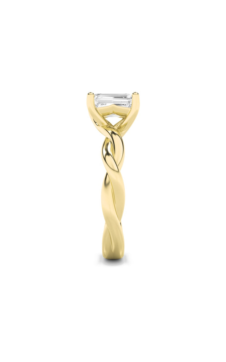 2CTW Emerald Shaped Lab Grown Diamond (F/VS) Twisted Shank Solitaire Engagement Ring in 14K Gold