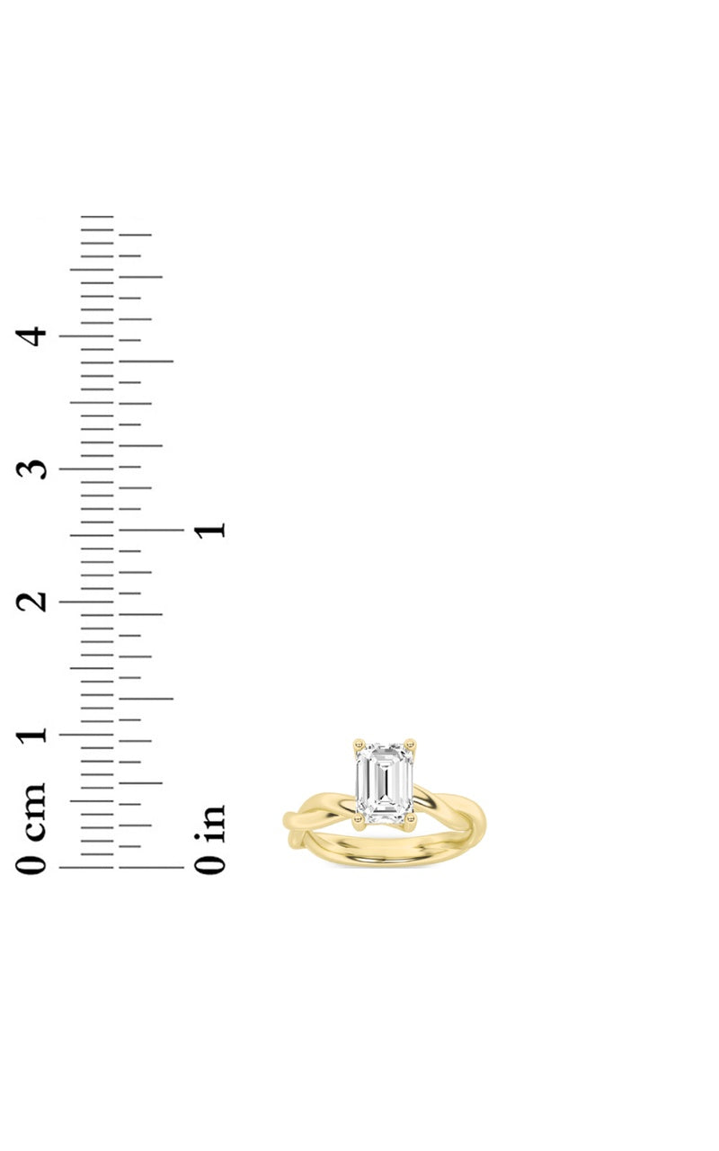 2CTW Emerald Shaped Lab Grown Diamond (F/VS) Twisted Shank Solitaire Engagement Ring in 14K Gold