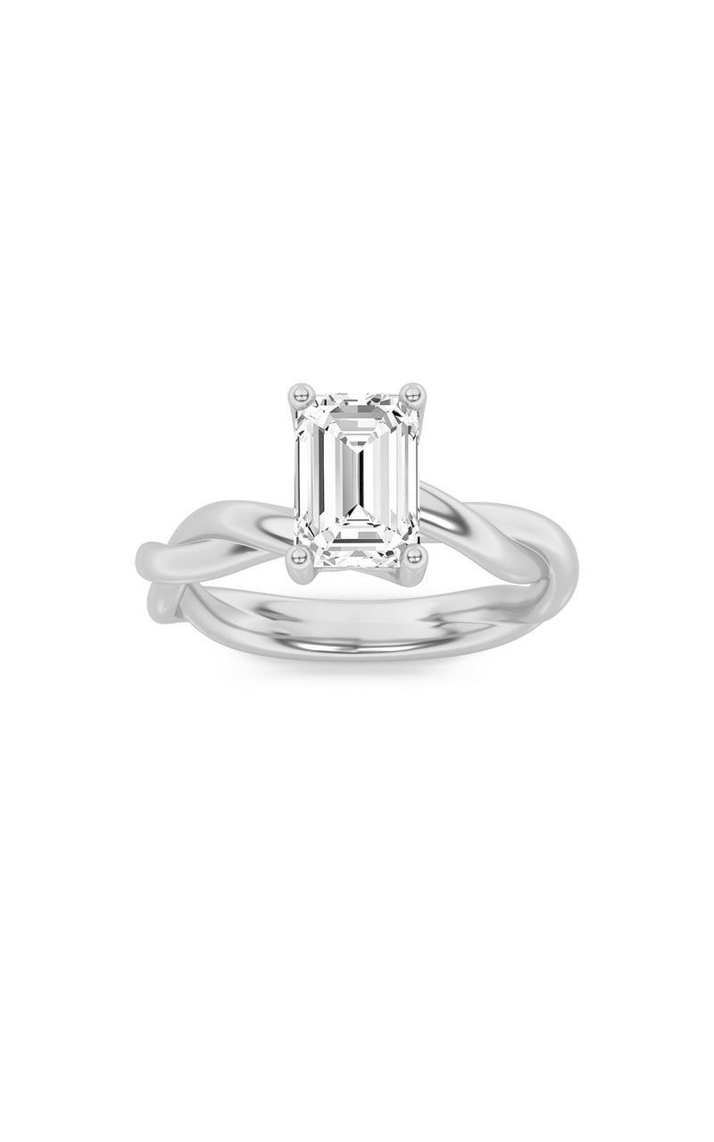 3CTW Emerald Shaped Lab Grown Diamond (F/VS) Twisted Shank Solitaire Engagement Ring in 14K Gold