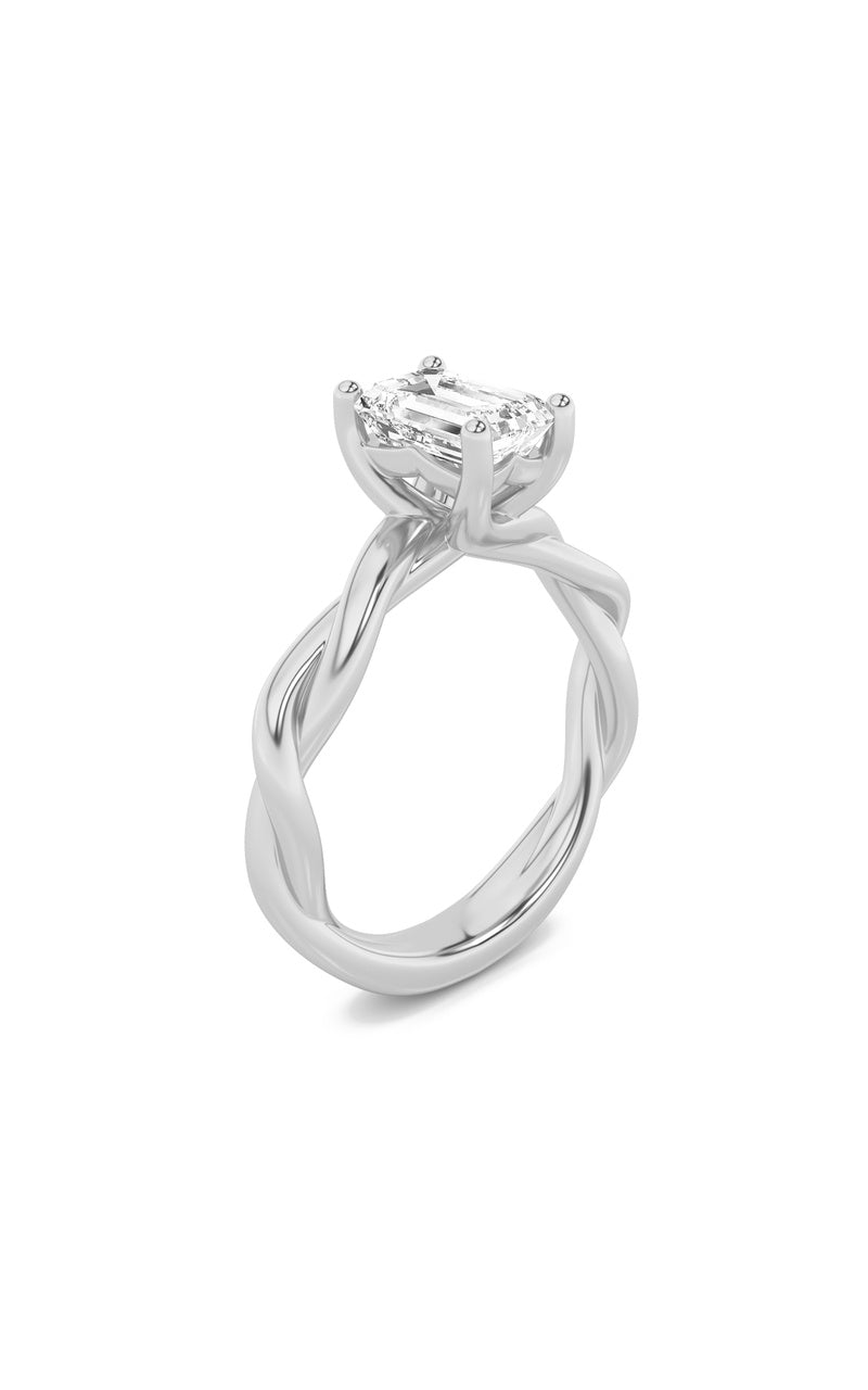 3CTW Emerald Shaped Lab Grown Diamond (F/VS) Twisted Shank Solitaire Engagement Ring in 14K Gold