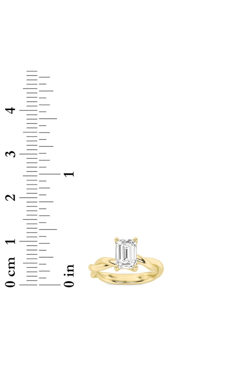 3CTW Emerald Shaped Lab Grown Diamond (F/VS) Twisted Shank Solitaire Engagement Ring in 14K Gold