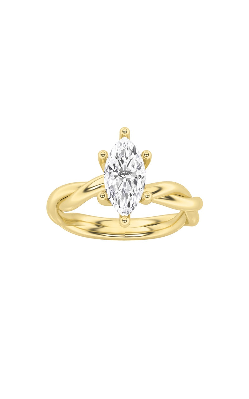 1.5Cttw Marquise Shaped Lab Grown Diamond (F/VS) Twisted Shank Solitaire Engagement Ring in 14K Gold