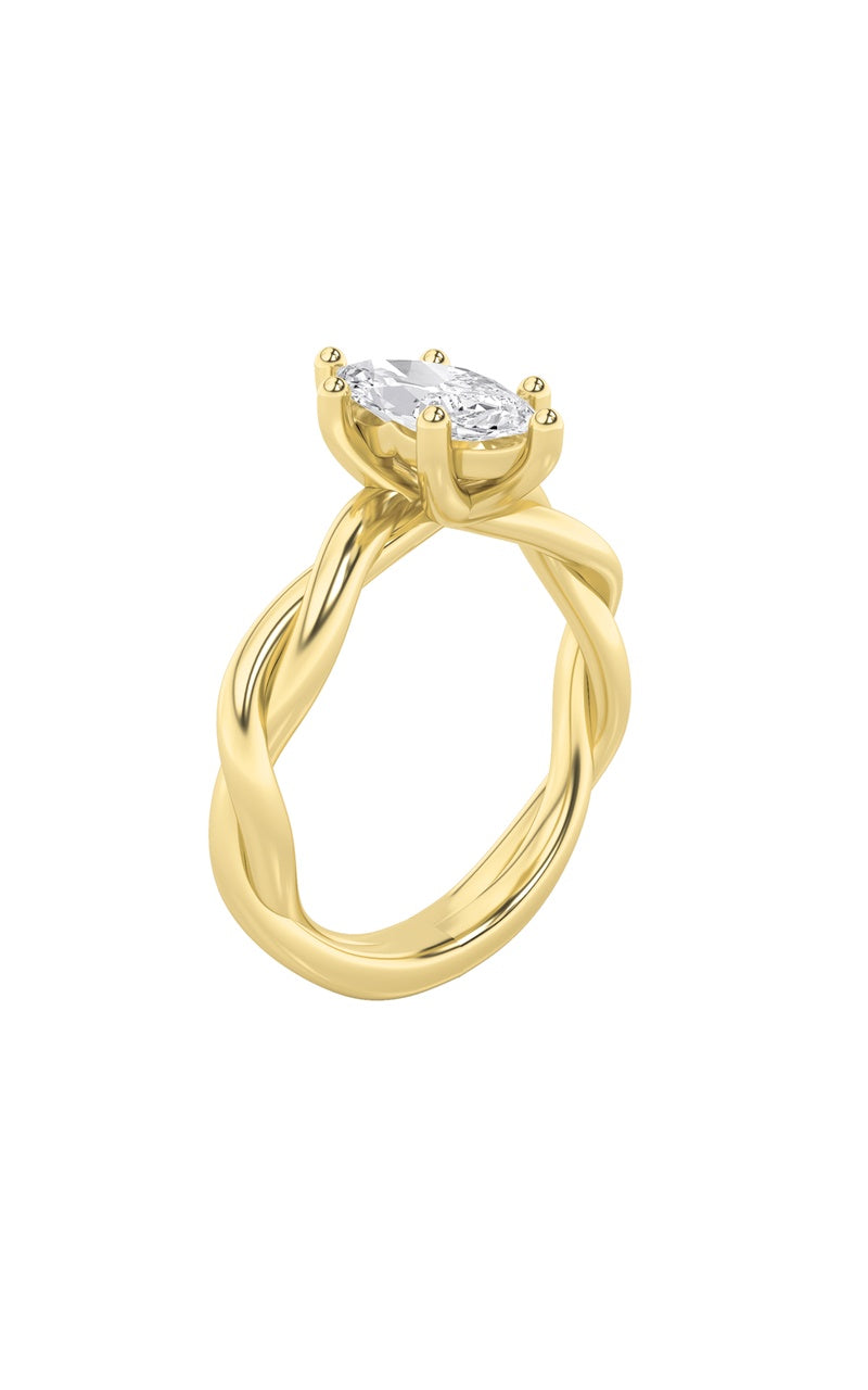1.5CTW Marquise Shaped Lab Grown Diamond (F/VS) Twisted Shank Solitaire Engagement Ring in 14K Gold