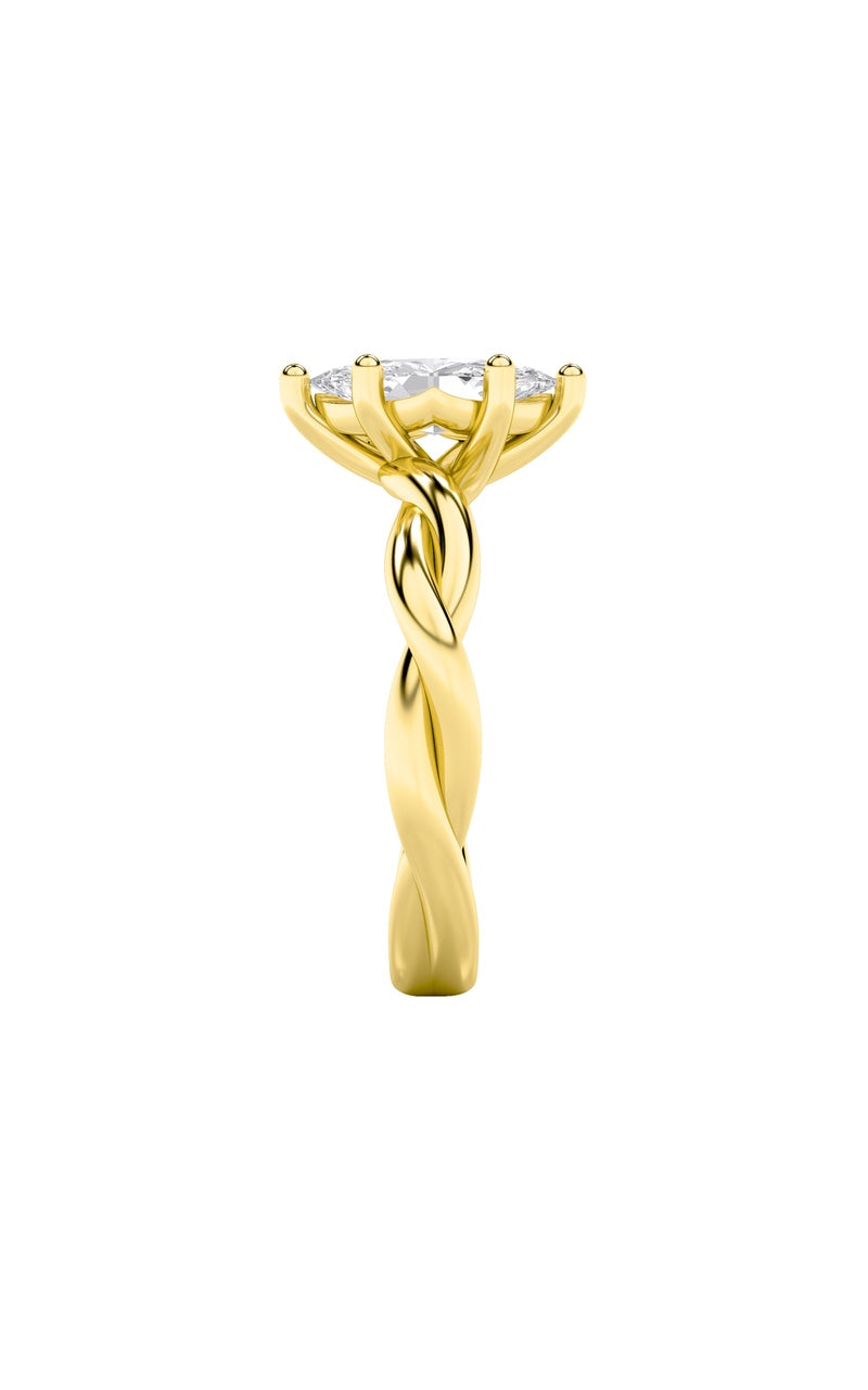1.5Cttw Marquise Shaped Lab Grown Diamond (F/VS) Twisted Shank Solitaire Engagement Ring in 14K Gold